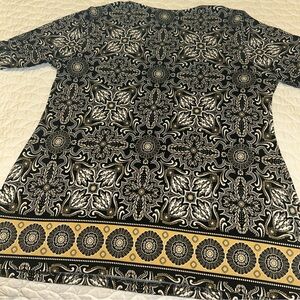 JM Collection Black and Gold Paisley Top